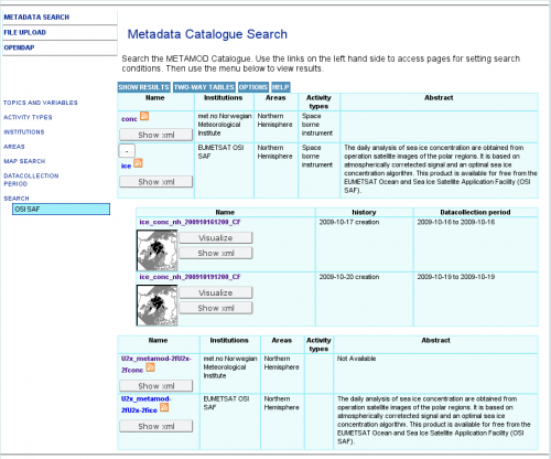 Screenshot of METAMOD Search Interface
